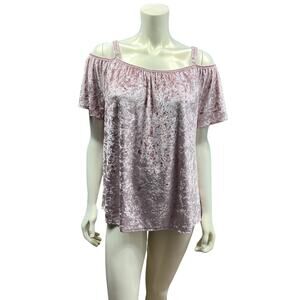 Emi & Joe Blush Pink Crushed Velvet Cold Shoulder Top Size L NWT Romantic Boho